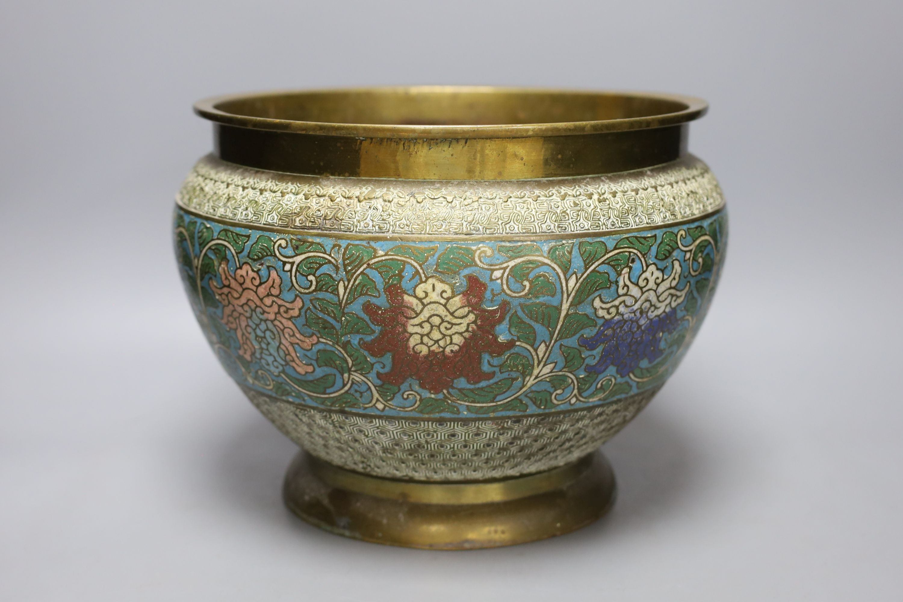 A Japanese champleve enamel and bronze jardiniere, 22cm
